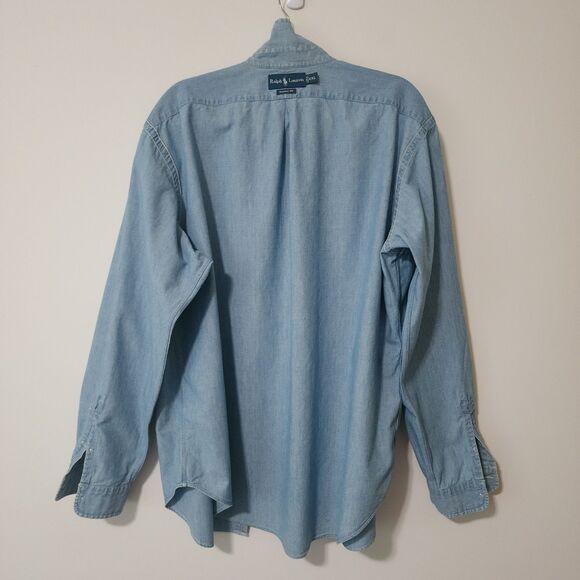Vtg Ralph Lauren Mens Cotton Long Sleeve Button Shirt Distressed Denim Blue XXL - Picture 5 of 9